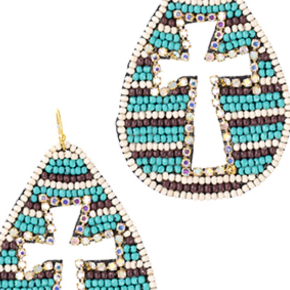 Turquoise Beaded Cross Earrings